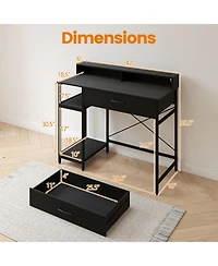 Sugift Computer Desk with Power Outlets Hutch Drawer and Open Shelves