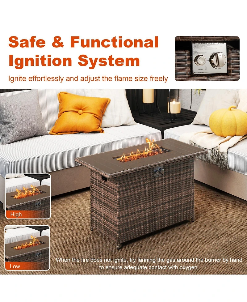 Sugift 44.5 in Rattan Propane Fire Pit Table with Steel Burner