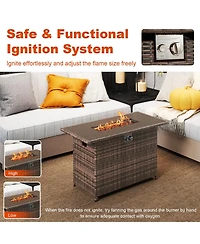 Sugift 44.5 in Rattan Propane Fire Pit Table with Steel Burner