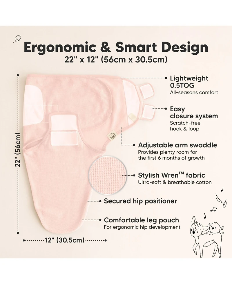 KeaBabies 3pk Soothe Wren Swaddle Sleep Sacks, Newborn Swaddles Wrap 0-3 Months, Soft Baby Wearable Blanket