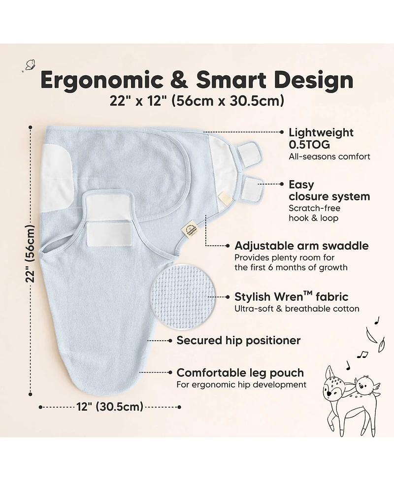 KeaBabies 3pk Soothe Wren Swaddle Sleep Sacks, Newborn Swaddles Wrap 0-3 Months, Soft Baby Wearable Blanket