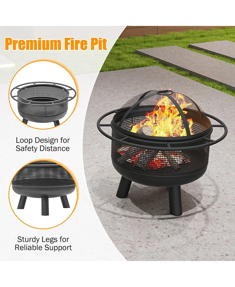 Sugift 24 in Wood Burning Fire Pit with Log Grate and Mesh Screen