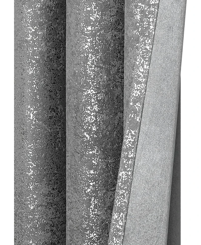 Kate Aurora 2 Piece Sadie Metallic Sparkle Grommet Top Gray Room Darkening Curtain Panels