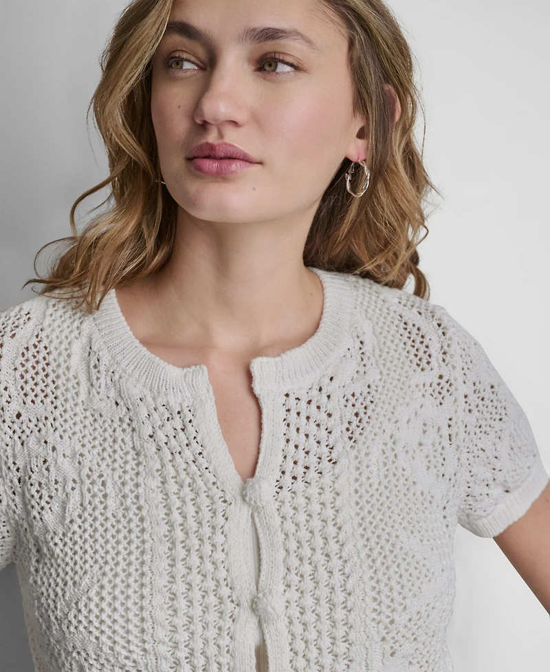 Dkny Jeans Petite Short-Sleeve Crew Neck Cardigan Sweater