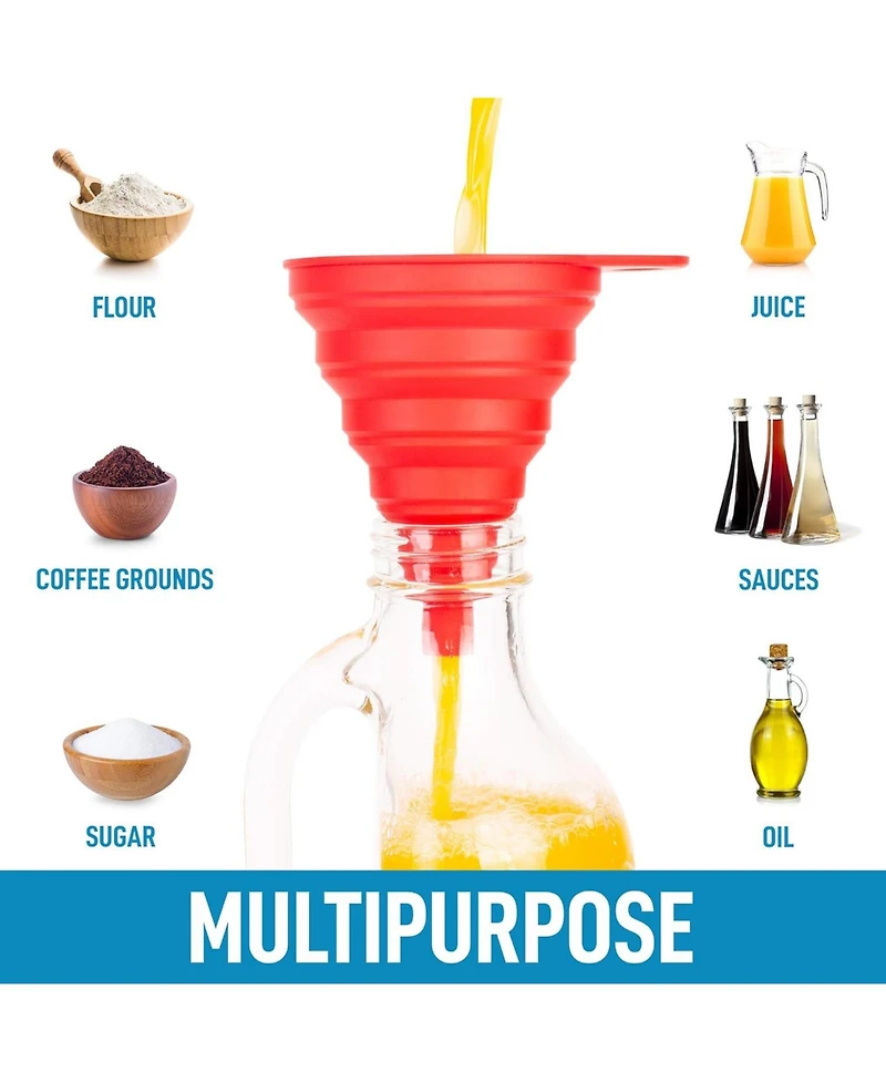 Zulay Kitchen Silicone Space Saving Collapsible Funnel Set With Narrow Mouth