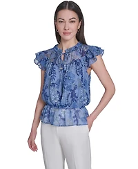 Tommy Hilfiger Women's Floral Peplum Flutter-Sleeve Blouse
