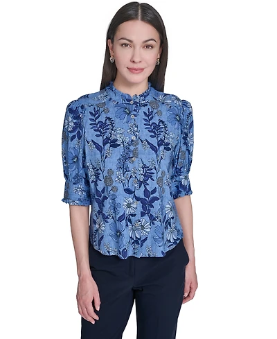 Tommy Hilfiger Women's Floral Print Elbow-Sleeve Blouse