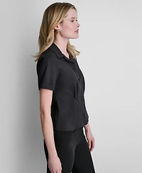 Dkny Petite Short-Sleeve Collared Blouse