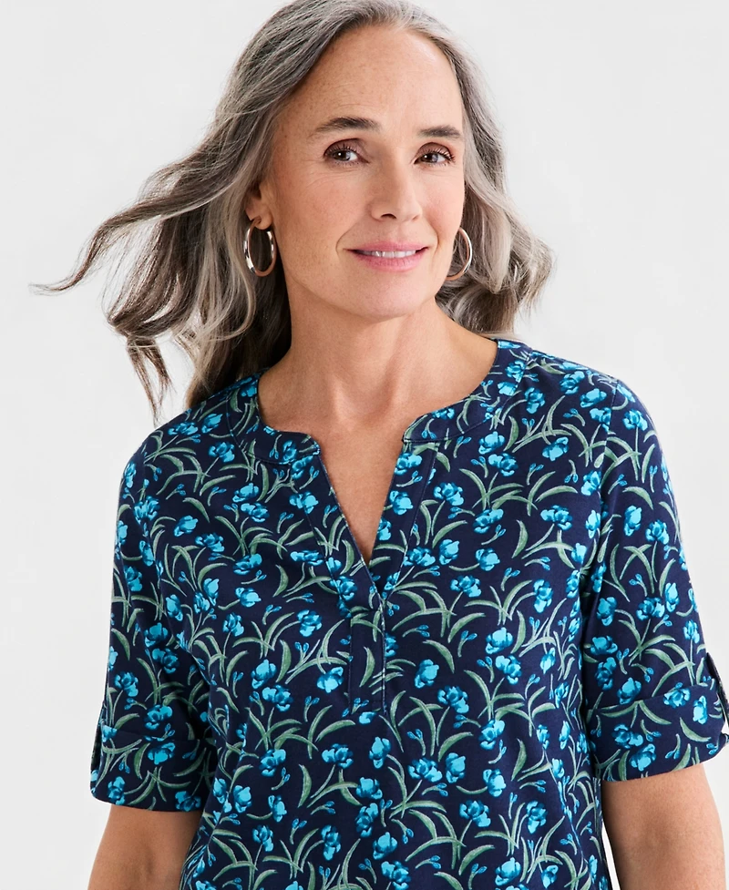 Style & Co Women's Printed Split-Neck Elbow Sleeve Tunic, Macy's Exclusive