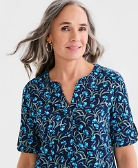 Style & Co Women's Printed Split-Neck Elbow Sleeve Tunic, Macy's Exclusive
