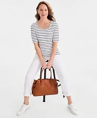 Style & Co Petite Elbow-Length Scallion Clover Square Neck Top, Macy's Exclusive