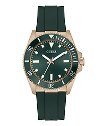 Guess Men's Rose Gold-Tone Green Silicone Analog Watch, 43mm