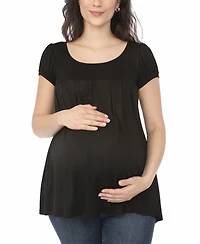 White Mark Women's Maternity Short-Sleeve Empire-Waist Tunic Top
