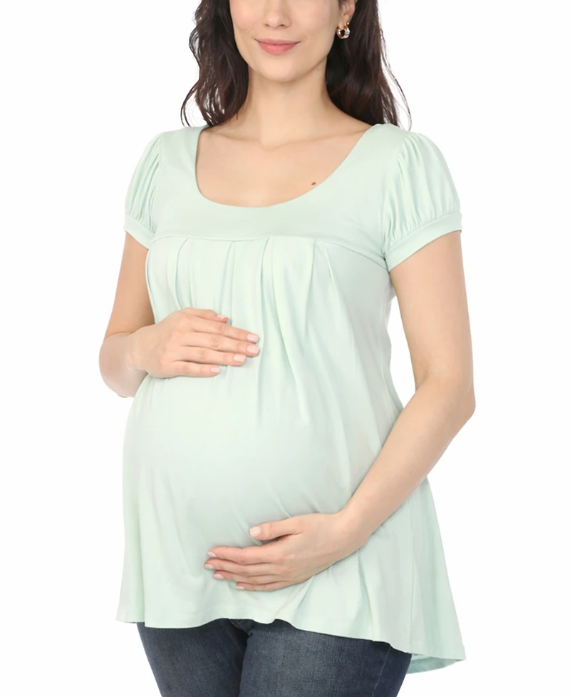White Mark Women's Maternity Short-Sleeve Empire-Waist Tunic Top