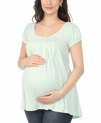 White Mark Women's Maternity Short-Sleeve Empire-Waist Tunic Top