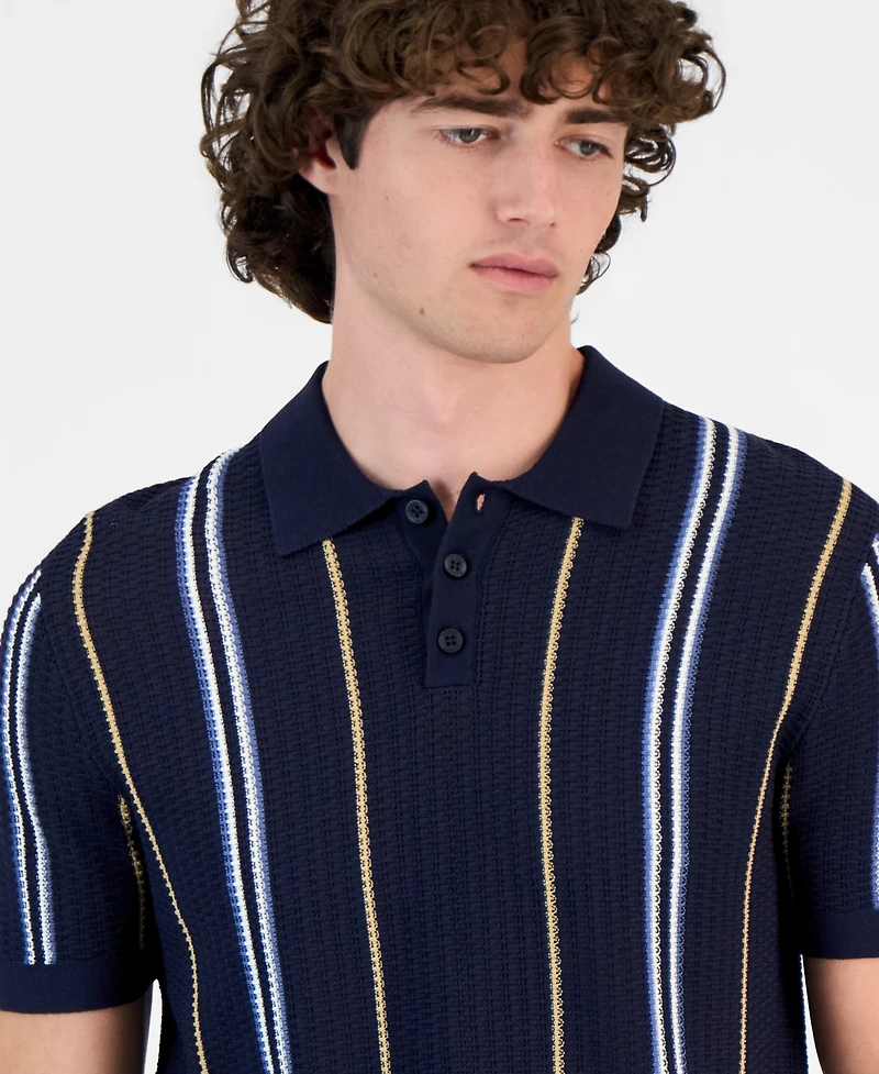 Guess Men's Intarsia Striped Short-Sleeve Polo Shirt