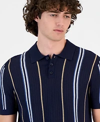 Guess Men's Intarsia Striped Short-Sleeve Polo Shirt