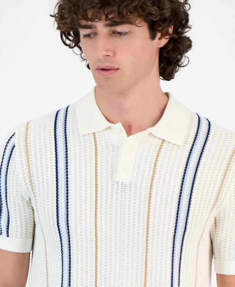 Guess Men's Intarsia Striped Short-Sleeve Polo Shirt