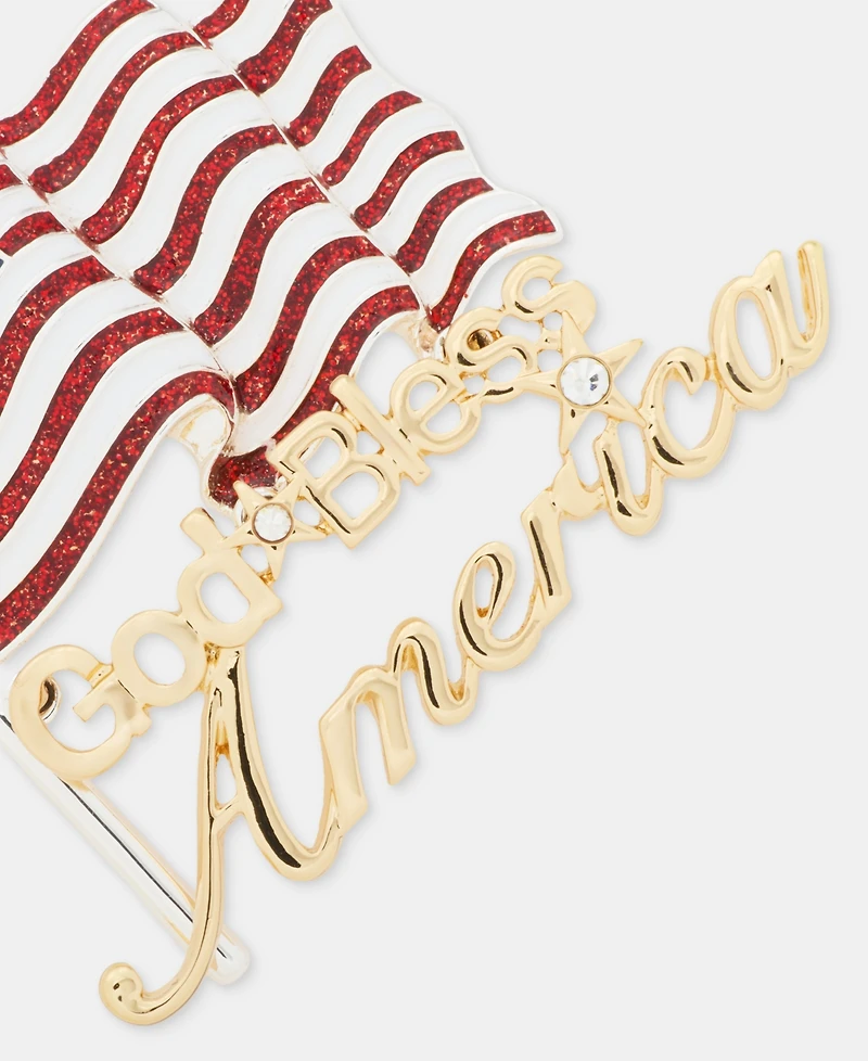 Anne Klein Boxed Two-Tone Crystal America Flag Pin