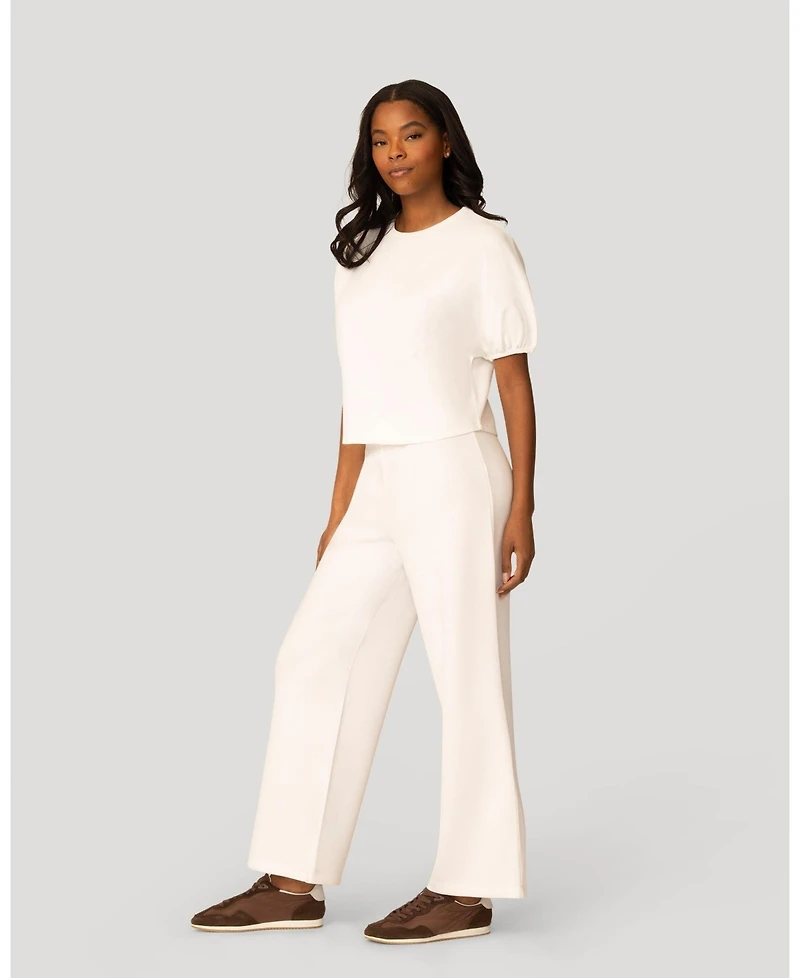 Cable and Gauge Women's Balloon Sleeve Top Wide Leg Pant Set