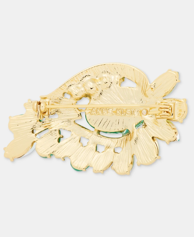 Anne Klein Boxed Gold-Tone Green Stone Cluster Pin