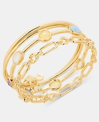 Anne Klein Gold-Tone Stone Locket Bangle Bracelets, Set of 3