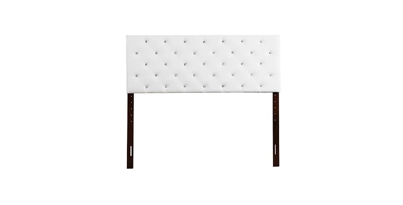 Flynama White Queen Bed Headboard with Tufting and Gold Metal Frame for Glam Bedroom.