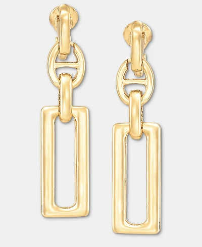 Anne Klein Gold-Tone Metal Wide Link Drop Ez Comfort Clip Earrings