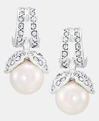 Anne Klein Silver-Tone Huggie Imitation Pearl Stone Drop Earrings