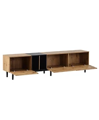 Rainsken Modern Wooden Tv Stand for 80" TVs, Media Console Entertainment Center with 3 Cabinets and Open Shelves for Living Room