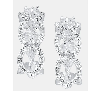 Anne Klein Silver-Tone Navette Pearl Stone Hoop Ez Comfort Clip Earrings
