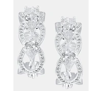 Anne Klein Silver-Tone Navette Pearl Stone Hoop Ez Comfort Clip Earrings
