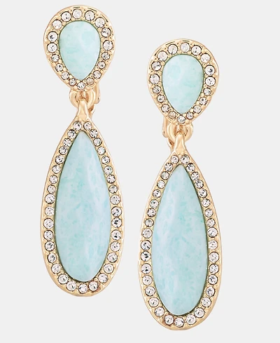 Anne Klein Gold-Tone Double Stone Linear Ez Comfort Clip Earrings