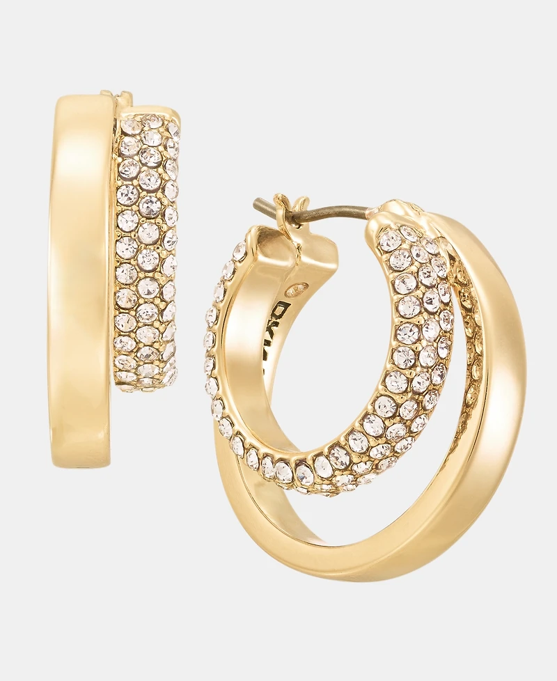 Dkny Metal-Tone Crystal Pave Double Hoop Earrings