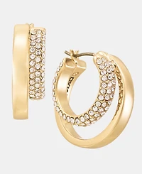 Dkny Metal-Tone Crystal Pave Double Hoop Earrings