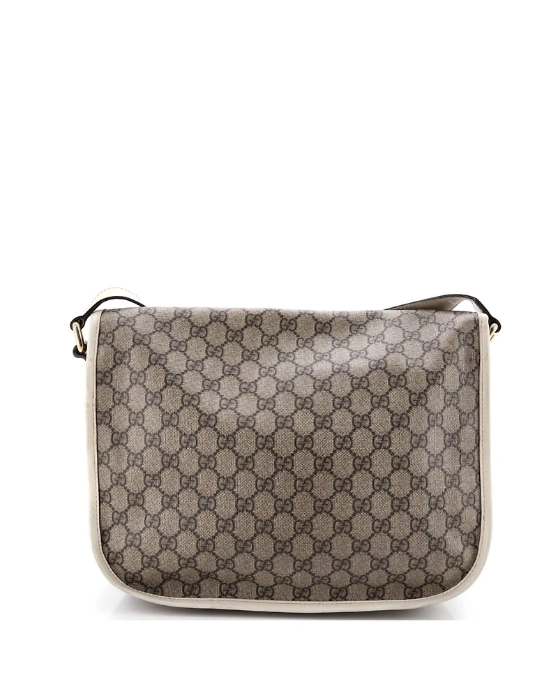 Pre-Owned Gucci Medium Double Buckle Messenger Bag Gg Coated Canvas