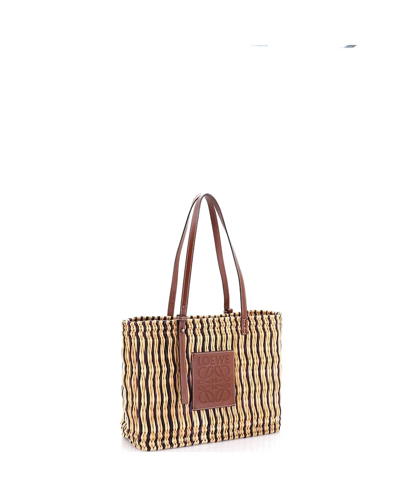 Pre-Owned Loewe Small Paula's Ibiza Square Basket Tote Woven Reed with Leather