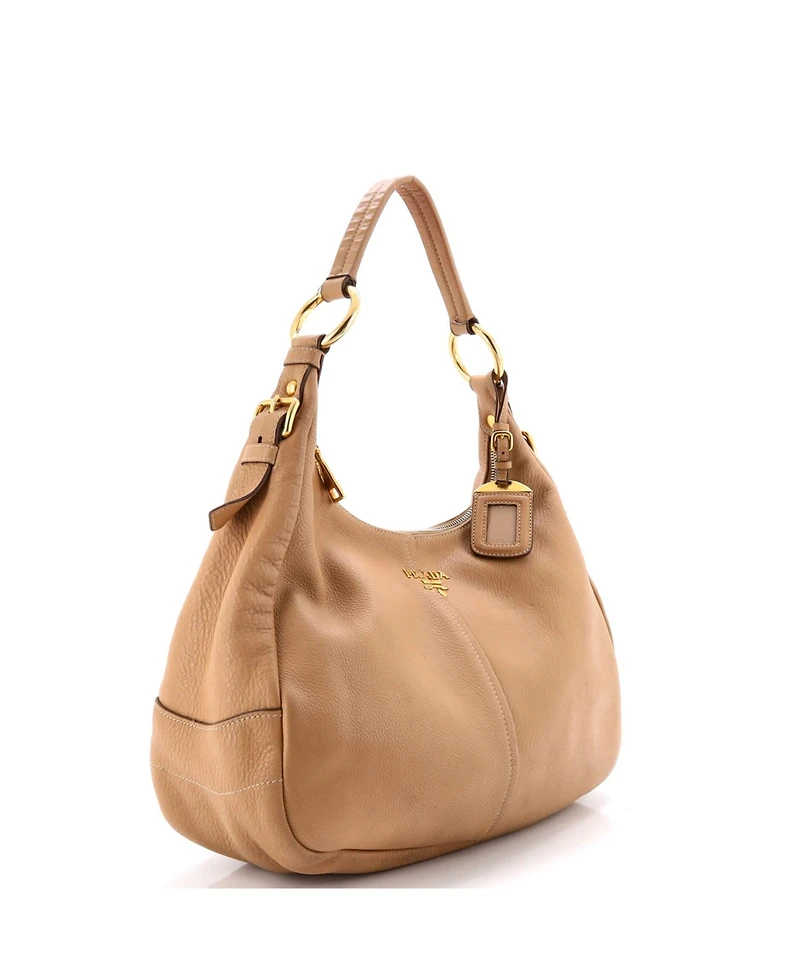 Pre-Owned Prada Medium Zip Top Hobo Vitello Daino