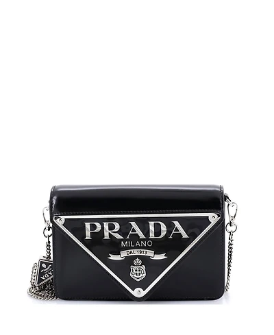 Pre-Owned Prada Small Maxi Triangle Logo Chain Flap Bag Brushed Leather