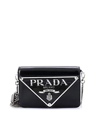 Pre-Owned Prada Small Maxi Triangle Logo Chain Flap Bag Brushed Leather