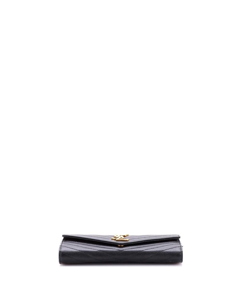 Pre-Owned Saint Laurent Large Classic Monogram Flap Wallet Matelasse Chevron Leather