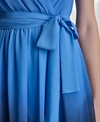 Dkny Women's Sleeveless Faux Wrap Surplice Neck Ombre Midi Dress