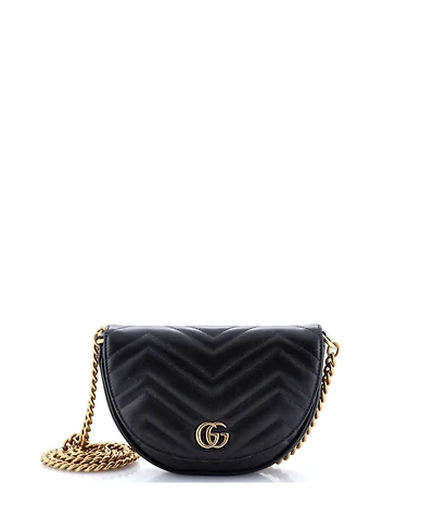 Pre-Owned Gucci Mini Gg Marmont Half Moon Flap Crossbody Bag Matelasse Leather
