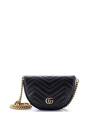 Pre-Owned Gucci Mini Gg Marmont Half Moon Flap Crossbody Bag Matelasse Leather