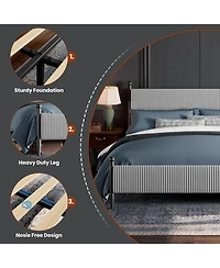 gaomon King Size Upholstered Bed Frame, Velvet Headboard, Corduroy Platform with Wood Slats, Heavy Duty Feet, Noise-Free