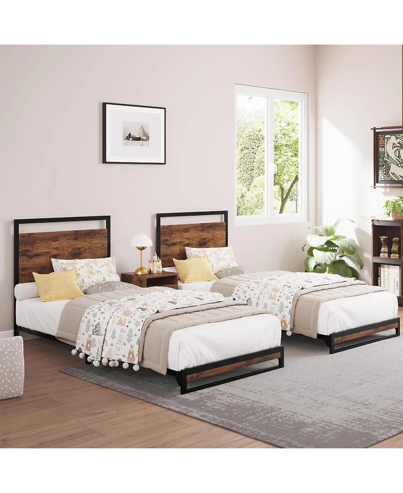 gaomon Twin Platform Bed Frame with Wood Headboard and Footboard, 6" Underbed Storage, No Box Spring, Easy Assembly, 2-Pack