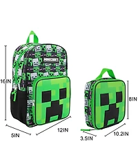 Minecraft Creepers 2-Piece 16"Premium Backpack and Lunch Box Set For School And Travel