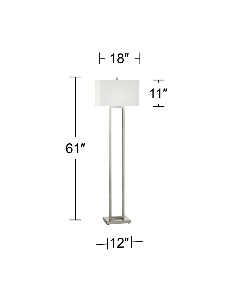 Possini Euro Design Duarte Modern 61" Tall Standing Floor Lamp Open Column Silver Metal Satin Nickel Finish Living Room Bedroom