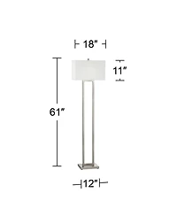 Possini Euro Design Duarte Modern 61" Tall Standing Floor Lamp Open Column Silver Metal Satin Nickel Finish Living Room Bedroom