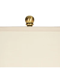 Franklin Iron Works Rustic Farmhouse Table Lamps 27" Tall Set of 2 Antique Brass Hammered Metal Cream Linen Drum Shade for Bedroom House